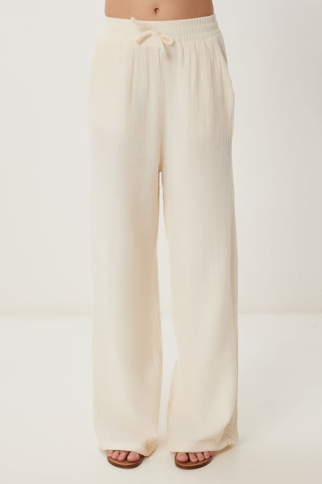 Wide Leg Drawstring Waist Pants with Binding Detail - Image 3