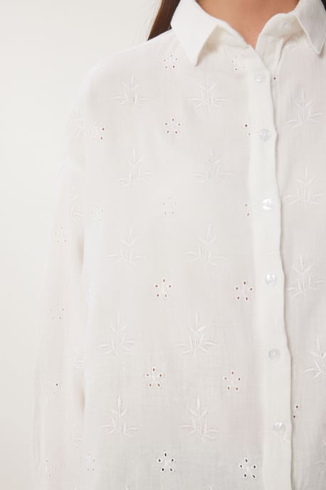 Textured Embroidered Long Sleeve Shirt with Button Closure - Image 4