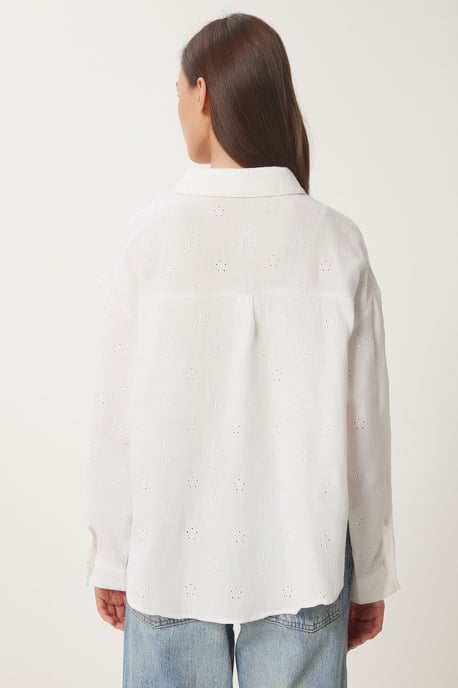 Textured Embroidered Long Sleeve Shirt with Button Closure - Image 5