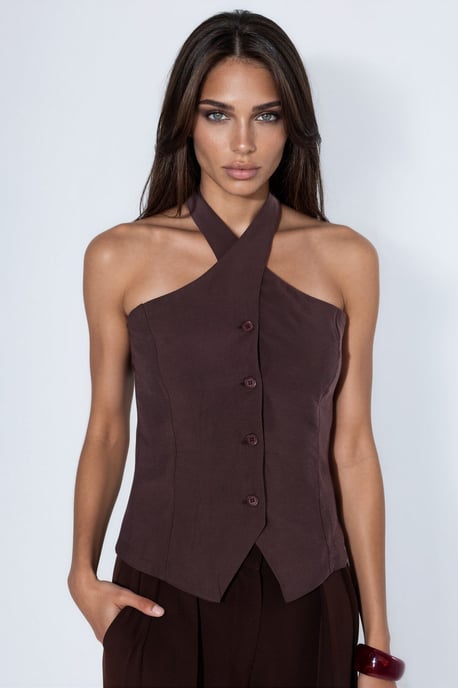 Modal Blend Halter Tie Fitted Vest - Image 1