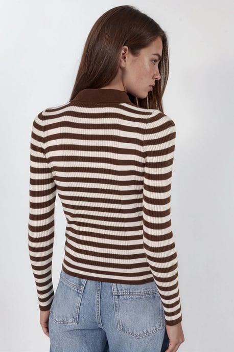 Striped Crew Neck Sweater with Button Detail - Image 2