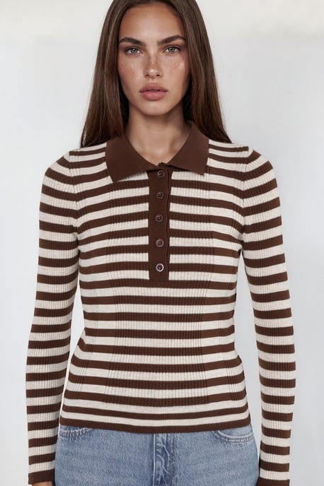 Striped Crew Neck Sweater with Button Detail - Image 3