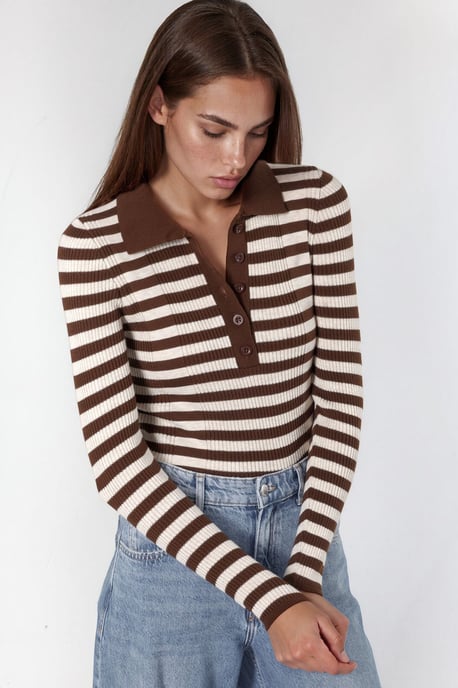 Striped Crew Neck Sweater with Button Detail - Image 4