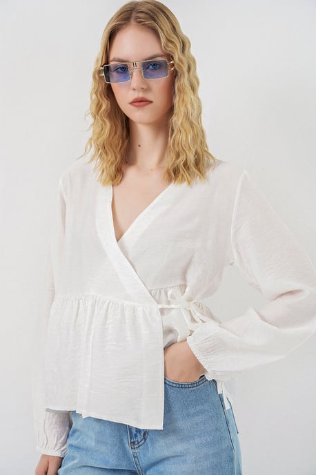 V-hals Blouse met Strikdetail en Kreppé - Image 3