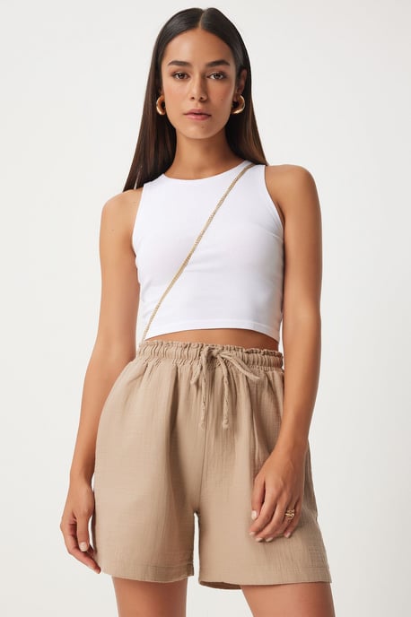 Hoge Taille Wijde Been Katoenen Shorts - Image 3