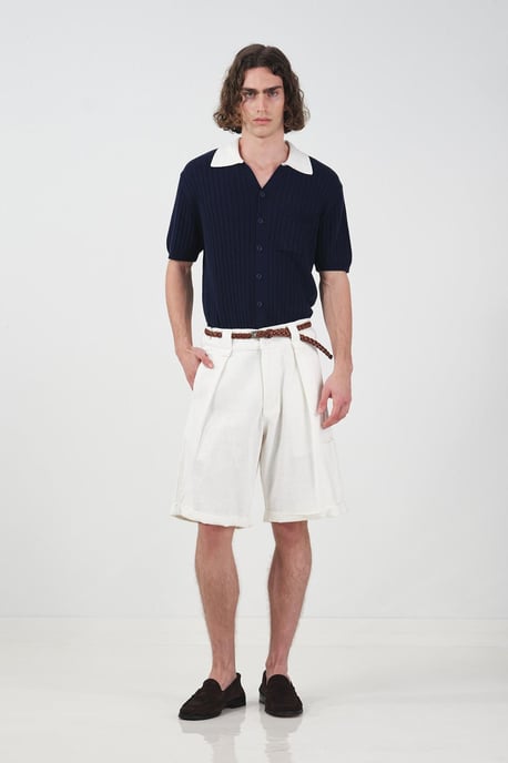 Hoge Taille Brede Pijp Katoenen Chino Shorts - Image 1
