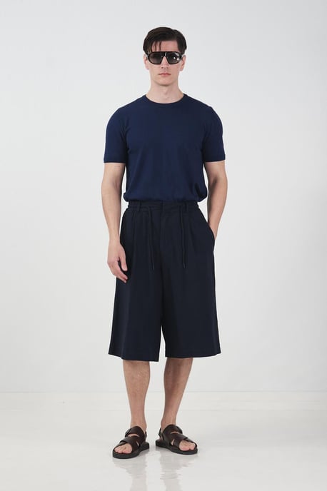 Chino-stijl Wijde Lange Shorts met Touwsluiting Enkel - Image 1