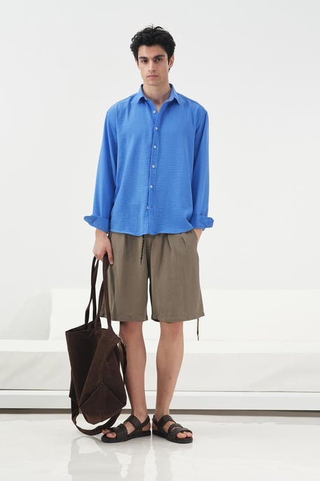 Mid Waist Wijde Pijpen Tencel Shorts - Image 1