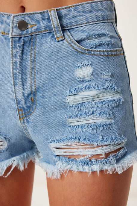 Hoge Taille Verwoeste Denim Shorts - Image 4