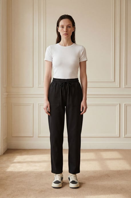 Ankle Length Solid Gabardine Pants with Drawstring Waist - Image 2