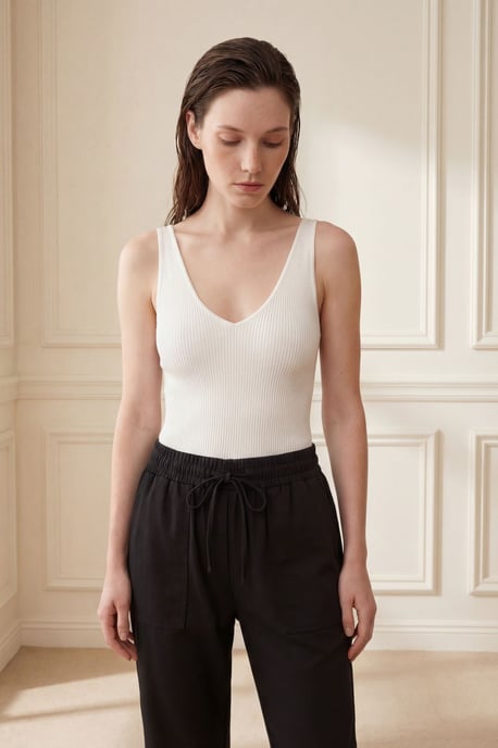 Ankle Length Solid Gabardine Pants with Drawstring Waist - Image 3