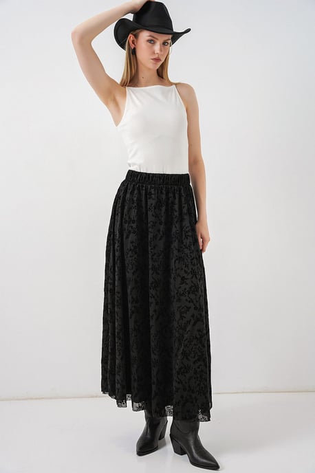 Floral High Waist Maxi Skirt - Image 3
