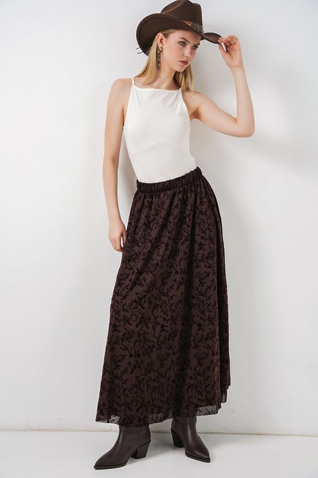 Floral High Waist Maxi Skirt - Image 1