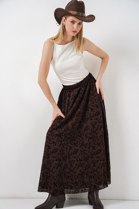 Floral High Waist Maxi Skirt - Image 3