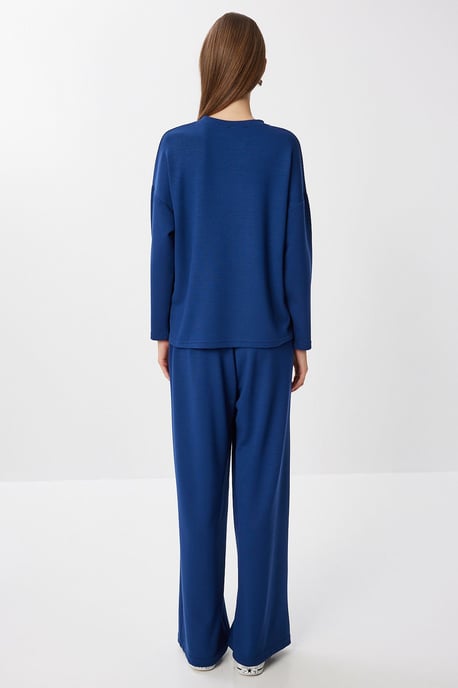 Wide Leg Two-Piece Set with Crew Neck Blouse - Image 5