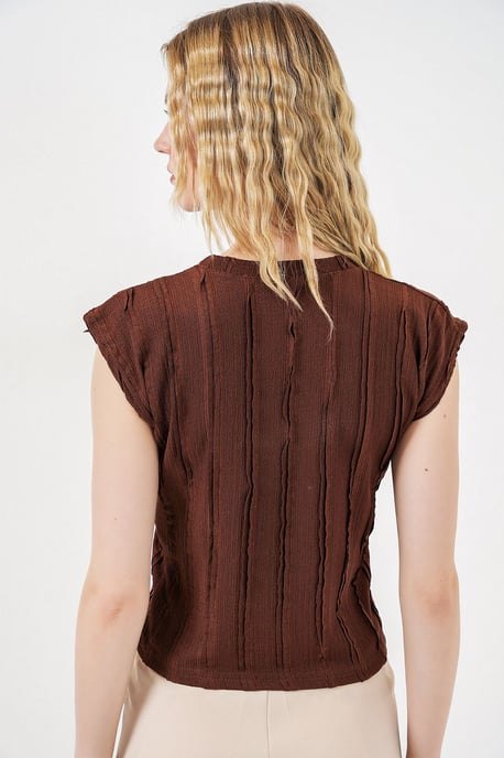 Texturerad Ribbad Blus med Dragsko - Image 5