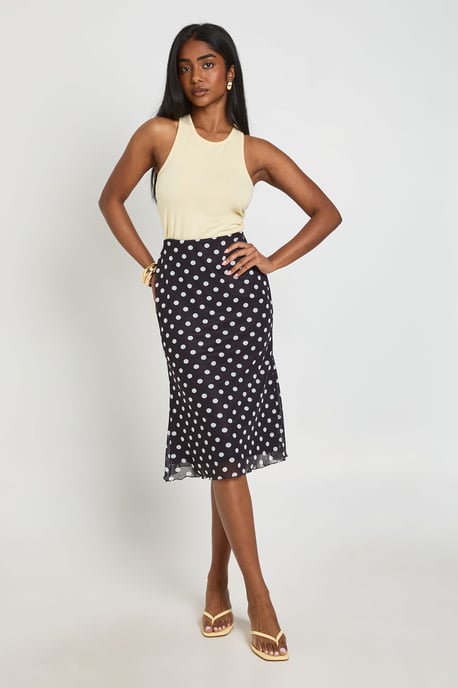 Polka Dot Mesh Midi Skirt - Image 3