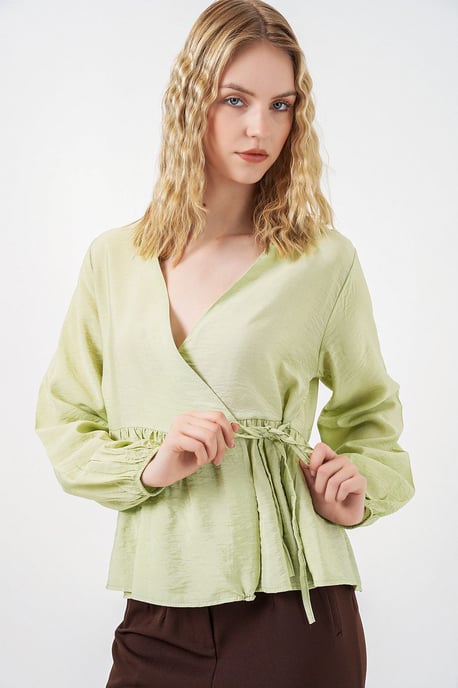 V-hals Blouse met Strikdetail en Kreppé - Image 3