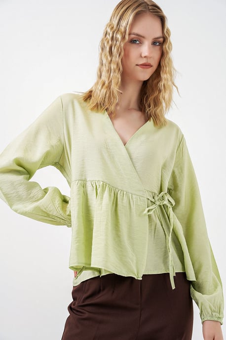 V-hals Blouse met Strikdetail en Kreppé - Image 4