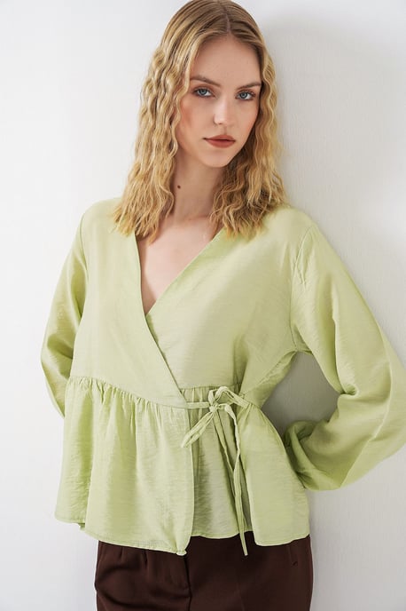 V-hals Blouse met Strikdetail en Kreppé - Image 5