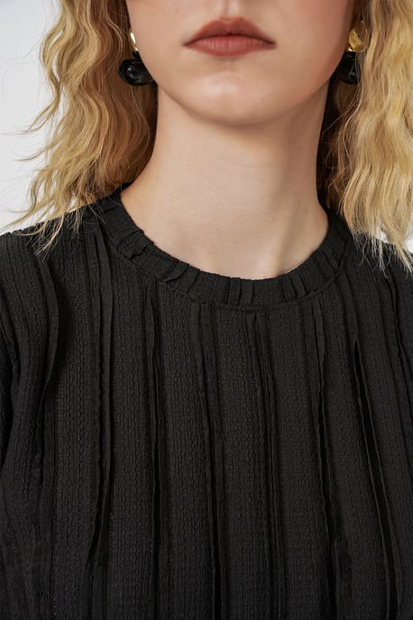 Texturerad Ribbad Blus med Dragsko - Image 4