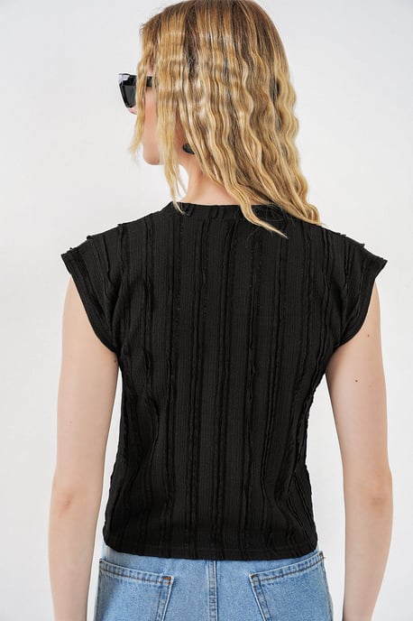 Texturerad Ribbad Blus med Dragsko - Image 5