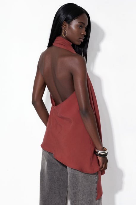 Halterhalsband med scarfdetalj topp - Image 3