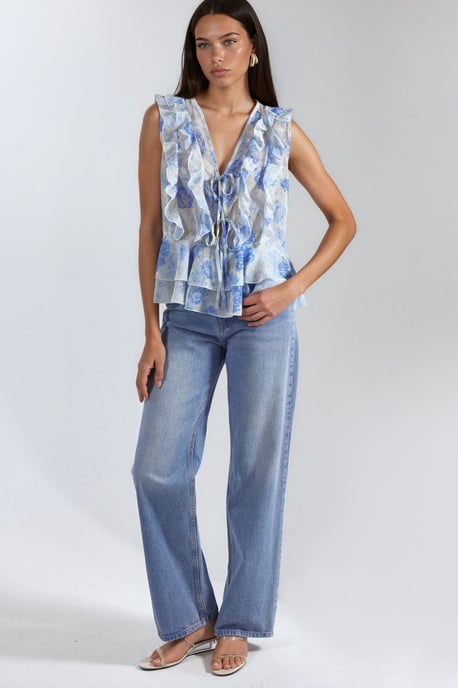 Floral V-hals Chiffon Blouse met Striksluiting - Image 5