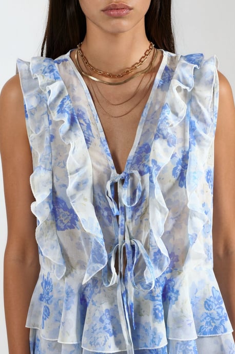 Floral V-hals Chiffon Blouse met Striksluiting - Image 6