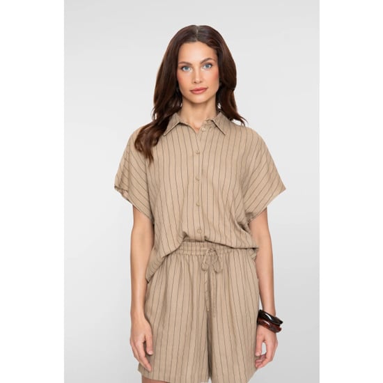 Geisha 63423-14 745 blouse linen stripes s/sl taupe/black - Image 1