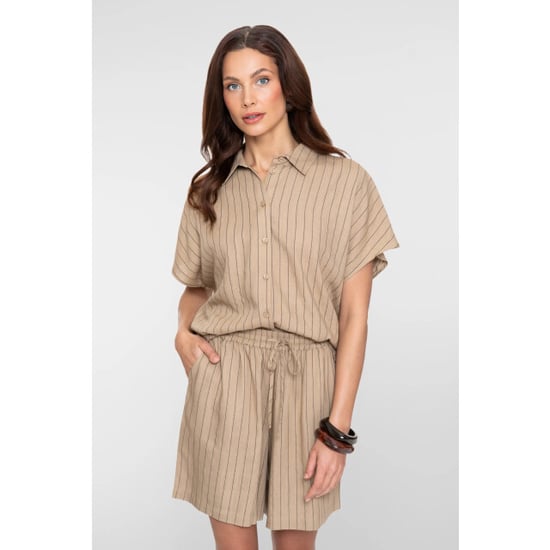Geisha 63423-14 745 blouse linen stripes s/sl taupe/black - Image 4