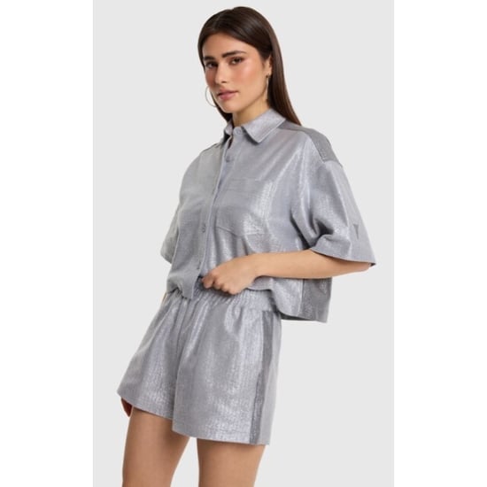 Alix The Label Foile cropped blouse zilverkleurig - Image 4