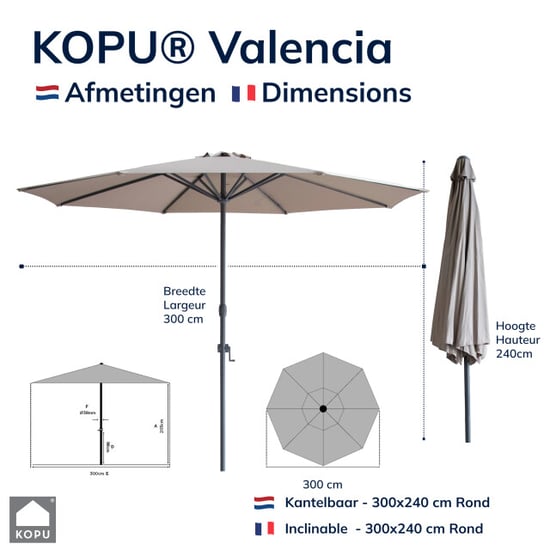 Kopu ® valencia parasol rond 300 cm met beschermhoes taupe - Image 4