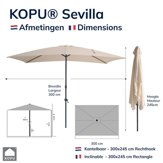 Kopu ® sevilla parasol rechthoek 200x300 cm met hoes balkonparasol creme - Image 5