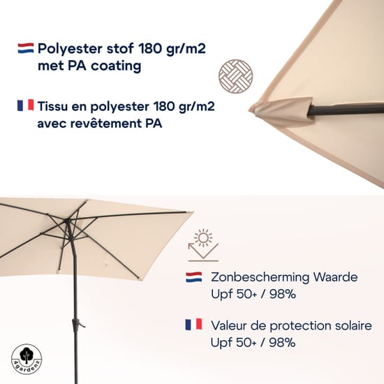 4gardenz ® parasol rechthoek 150x250cm kantelbaar balkonparasol creme - Image 3