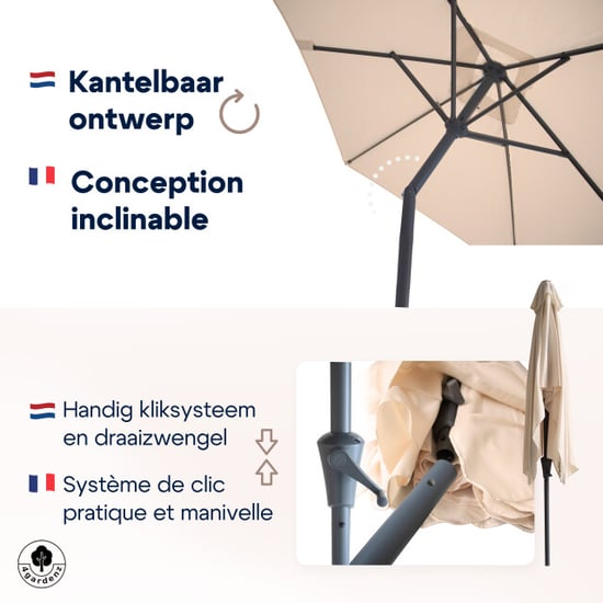 4gardenz ® parasol rechthoek 150x250cm kantelbaar balkonparasol creme - Image 4
