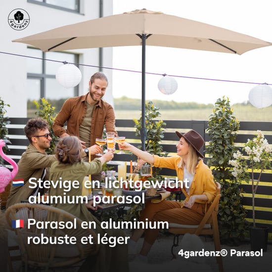 4gardenz ® parasol rechthoek 150x250cm kantelbaar balkonparasol creme - Image 5