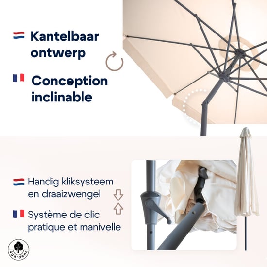 4gardenz ® parasol rond 300 cm met volant kantelbaar creme - Image 5