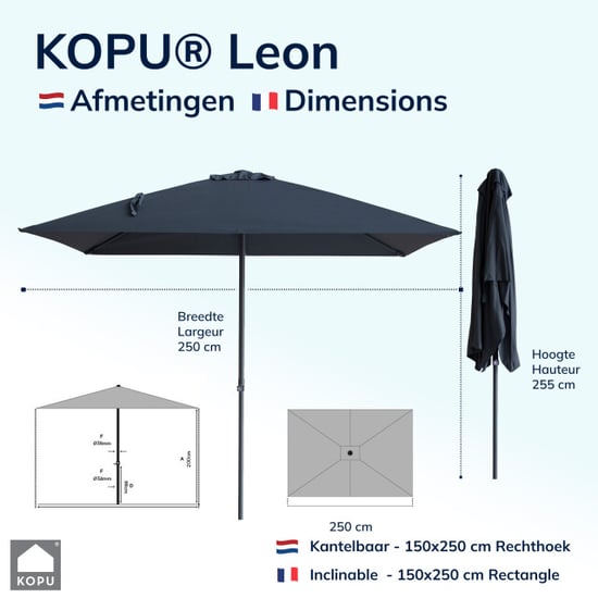 Kopu ® leon parasol rechthoek 150x250 cm balkonparasol met hoes grijs - Image 5