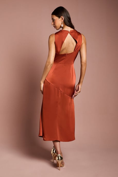 Cowl Neck Sleeveless Satin Midi Dress - Image 3