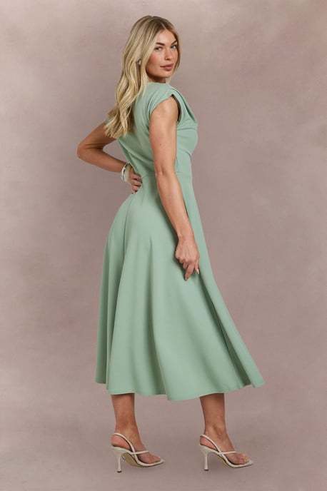 Crepe Asym Neck Skater Midi Dress - Image 2