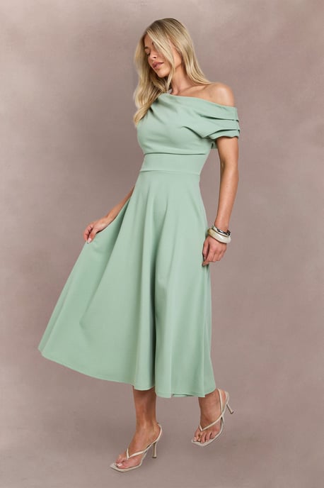 Crepe Asym Neck Skater Midi Dress - Image 3