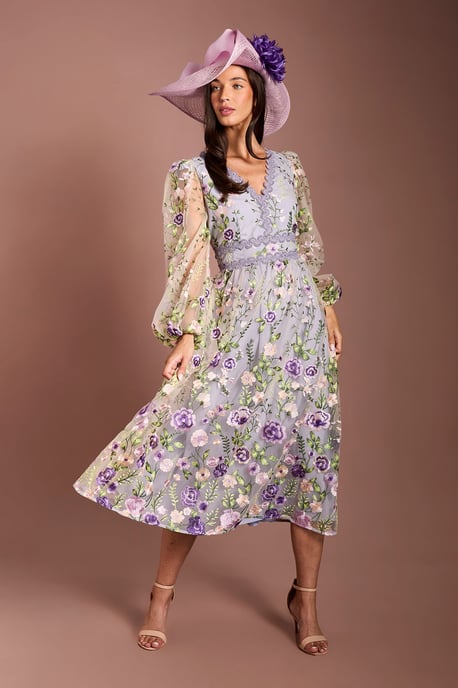 Lisa Tan Long Sleeve Embroidered Mesh Midi Dress - Image 1