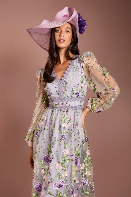 Lisa Tan Long Sleeve Embroidered Mesh Midi Dress - Image 2