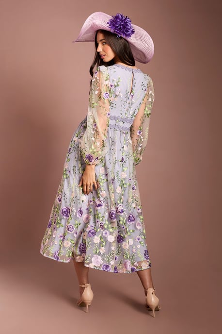 Lisa Tan Long Sleeve Embroidered Mesh Midi Dress - Image 3