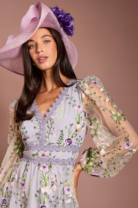Lisa Tan Long Sleeve Embroidered Mesh Midi Dress - Image 4