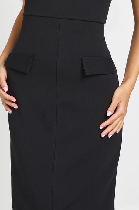 Petite Crepe High Neck Pocket Detail Midi Dress - Image 4