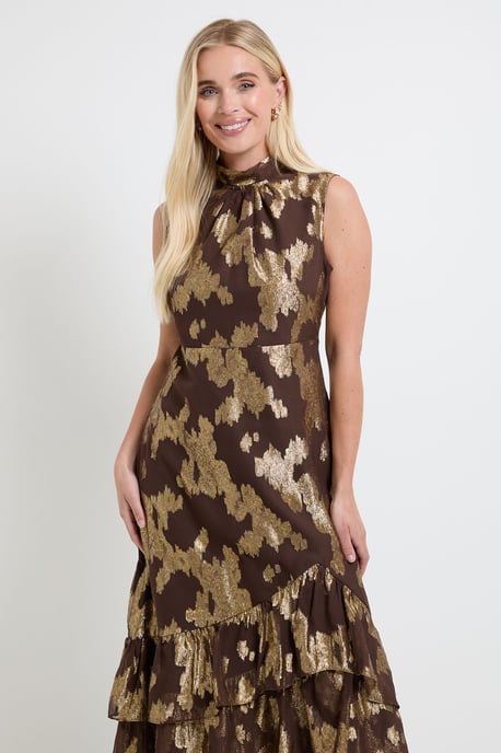Petite Metallic Ruffle Hem Maxi Dress - Image 2