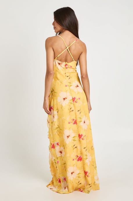 Chiffon Floral Cowl Neck Ruffle Detail Maxi Dress - Image 2