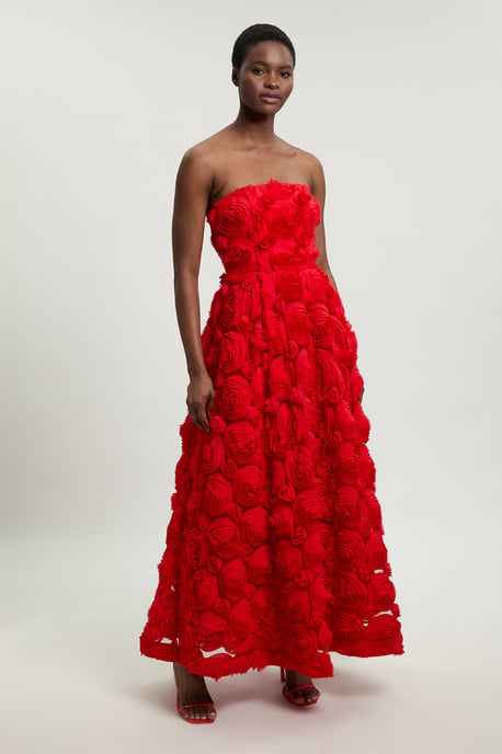 Textured Rosette Prom Maxi Dress - Image 4